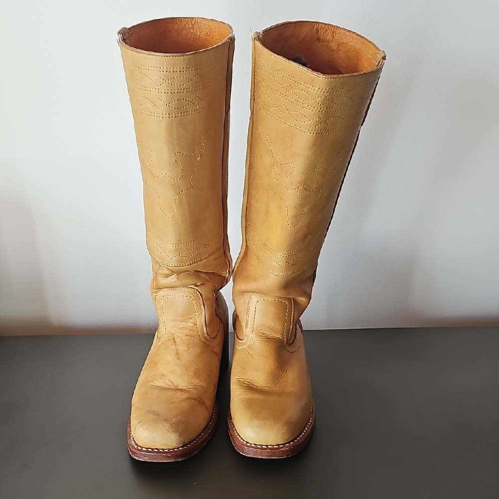 Vintage Frye Campus Banana Boots Women's Size 9 Stag Stitch Embroidered Tall 14L